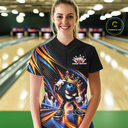 Funny Crown Bowling Ball Custom Bowling Queen Women Quarter-Zip Shirt IPHW12318
