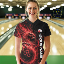 Load image into Gallery viewer, Custom Red Flame Skull Bowling Women Quarter-Zip Shirts, Halloween Team Bowling Outfit IPHW11387