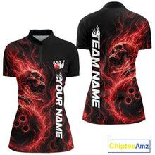 Load image into Gallery viewer, Custom Red Flame Skull Bowling Women Quarter-Zip Shirts, Halloween Team Bowling Outfit IPHW11387