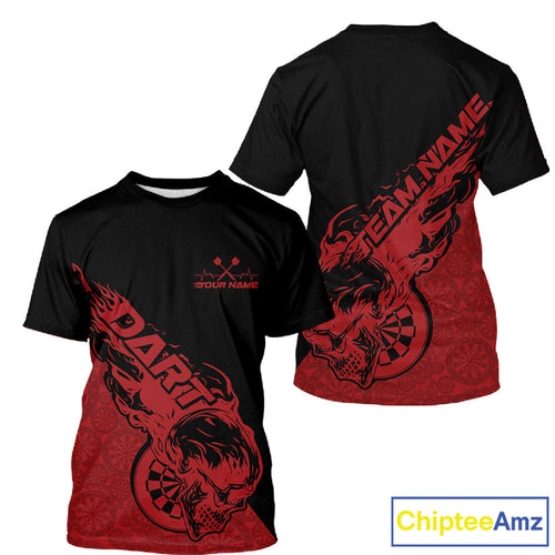 Custom Red Flame Skull Dartboard Dart Men T-Shirts, Halloween Dart Team Outfit IPHW9942