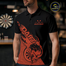 Load image into Gallery viewer, Custom Orange Flame Skull Dartboard Dart Men Polo Shirt, Halloween Dart Team Outfit IPHW9943