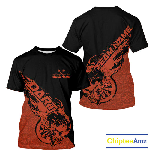 Custom Orange Flame Skull Dartboard Dart Men T-Shirts, Halloween Dart Team Outfit IPHW9943