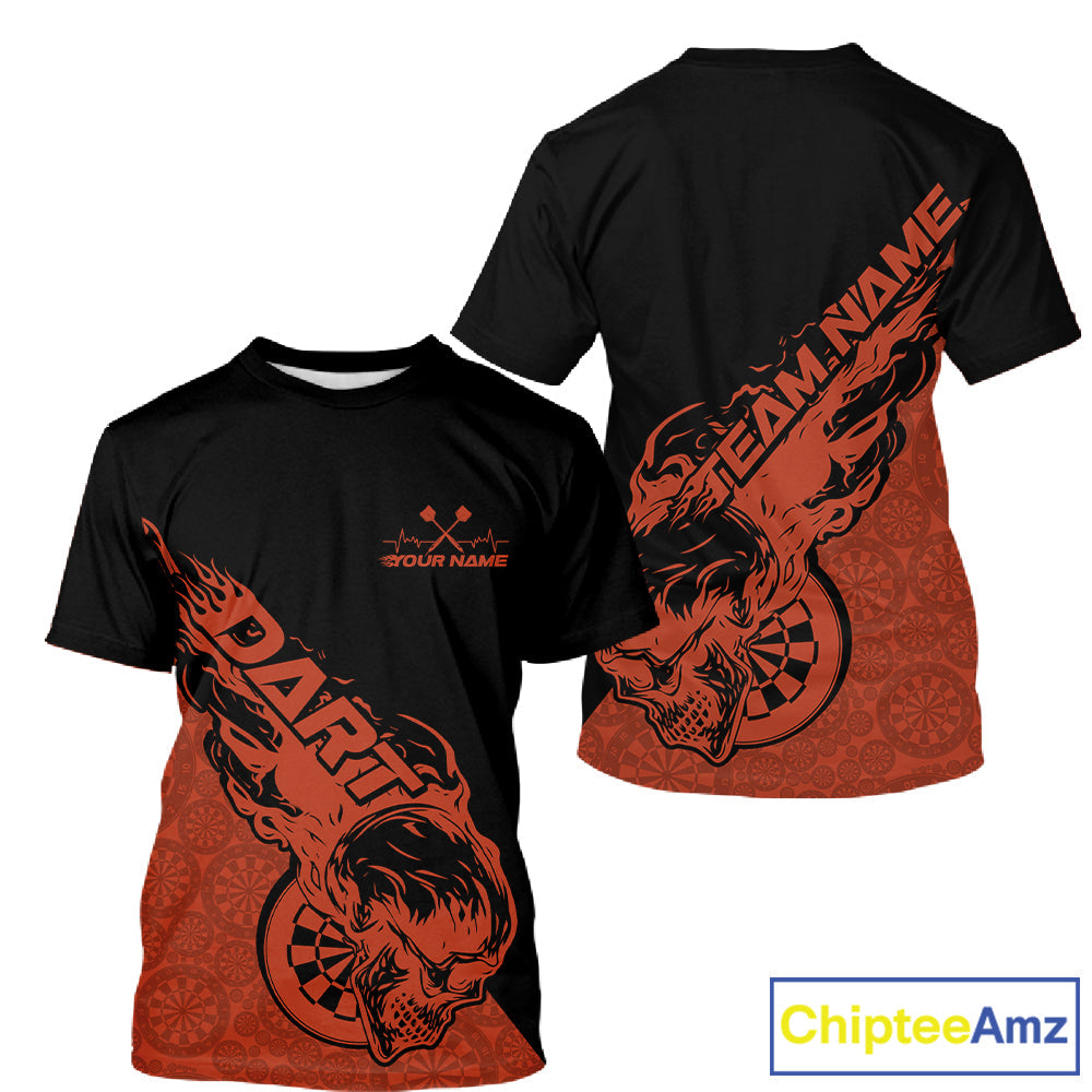 Custom Orange Flame Skull Dartboard Dart Men T-Shirts, Halloween Dart Team Outfit IPHW9943