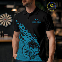 Load image into Gallery viewer, Custom Blue Flame Skull Dartboard Dart Men Polo Shirt, Halloween Dart Team Outfit IPHW9944