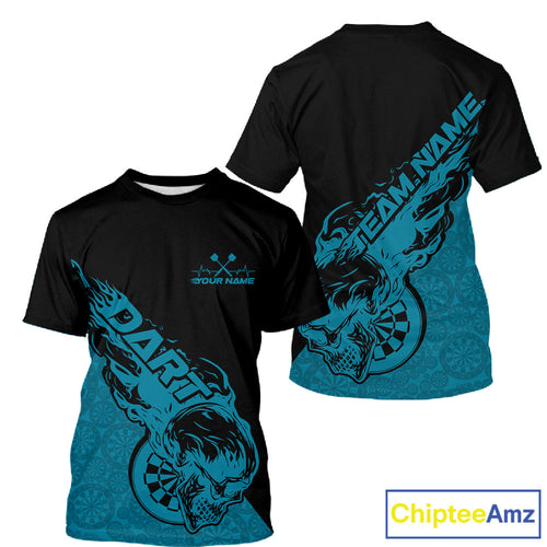 Custom Blue Flame Skull Dartboard Dart Men T-Shirts, Halloween Dart Team Outfit IPHW9944
