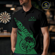 Load image into Gallery viewer, Custom Green Flame Skull Dartboard Dart Men Polo Shirt, Halloween Dart Team Outfit IPHW9945