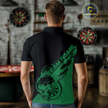 Load image into Gallery viewer, Custom Green Flame Skull Dartboard Dart Men Polo Shirt, Halloween Dart Team Outfit IPHW9945