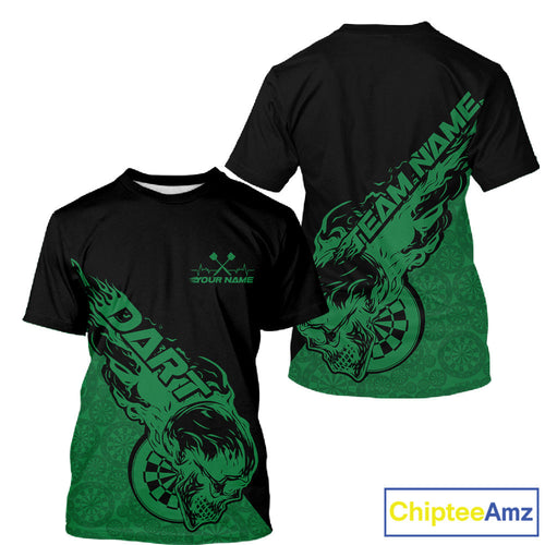 Custom Green Flame Skull Dartboard Dart Men T-Shirts, Halloween Dart Team Outfit IPHW9945
