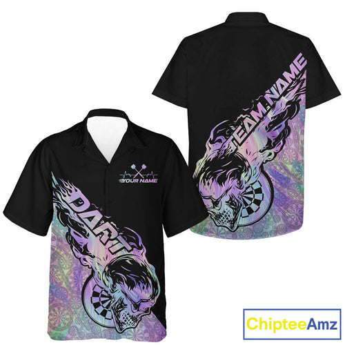 Custom Hologram Flame Skull Dartboard Dart Men And Women Hawaiian Shirt, Halloween Dart Team Outfit IPHW9946