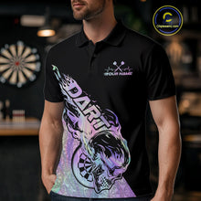 Load image into Gallery viewer, Custom Hologram Flame Skull Dartboard Dart Men Polo Shirt, Halloween Dart Team Outfit IPHW9946