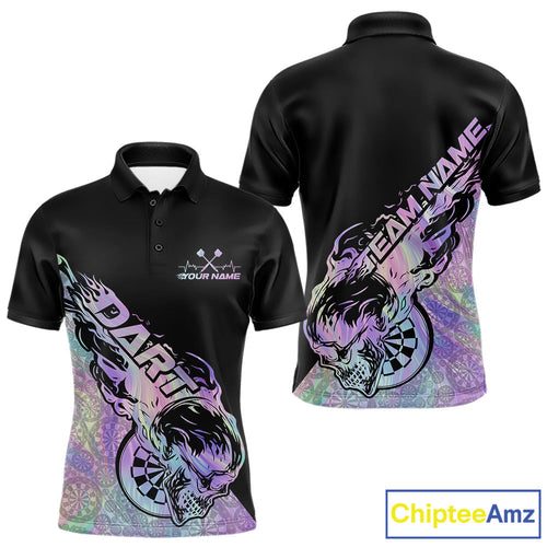 Custom Hologram Flame Skull Dartboard Dart Men Polo Shirt, Halloween Dart Team Outfit IPHW9946