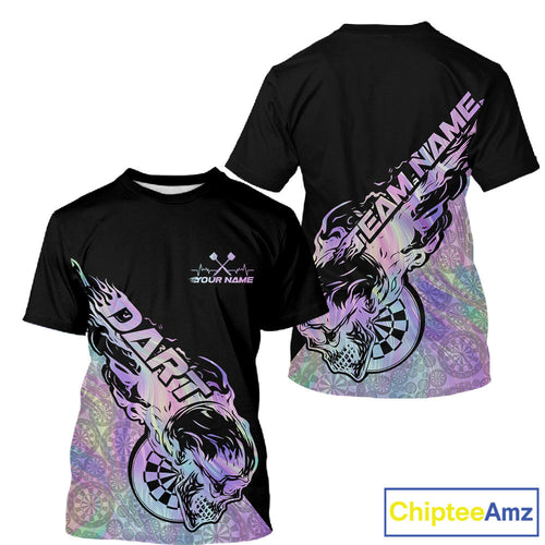 Custom Hologram Flame Skull Dartboard Dart Men T-Shirts, Halloween Dart Team Outfit IPHW9946
