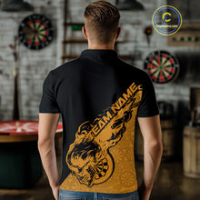 Load image into Gallery viewer, Custom Yellow Flame Skull Dartboard Dart Men Polo Shirt, Halloween Dart Team Outfit IPHW9947