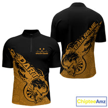 Load image into Gallery viewer, Custom Yellow Flame Skull Dartboard Dart Men Quarter-Zip Shirt, Halloween Dart Team Outfit IPHW9947