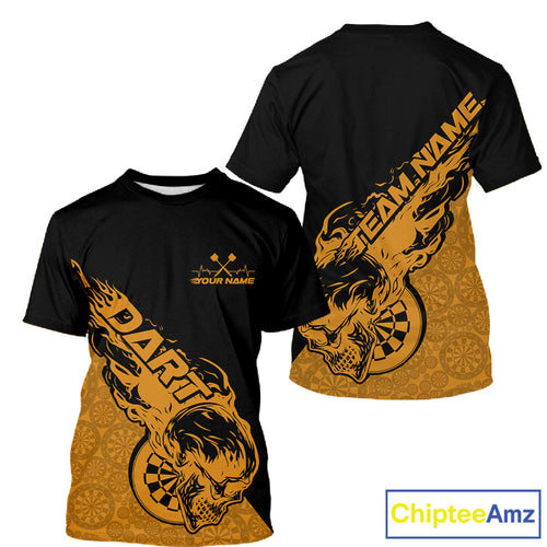 Custom Yellow Flame Skull Dartboard Dart Men T-Shirts, Halloween Dart Team Outfit IPHW9947