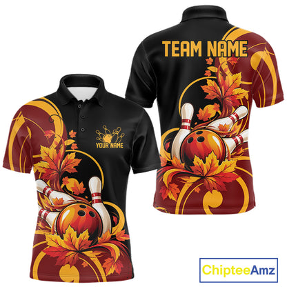Custom Autumn Maple Leaf Thanksgiving Bowling Team Men Polo Shirt Bowler Outfit IPHW12802