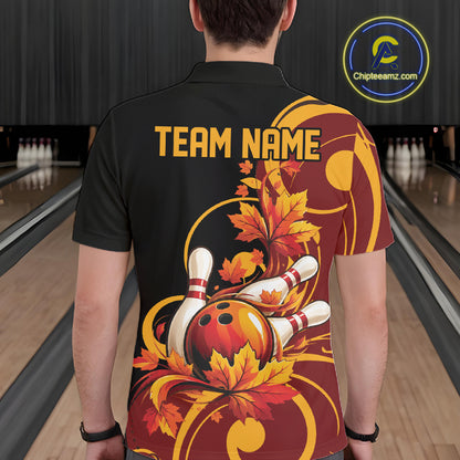 Custom Autumn Maple Leaf Thanksgiving Bowling Team Men Polo Shirt Bowler Outfit IPHW12802