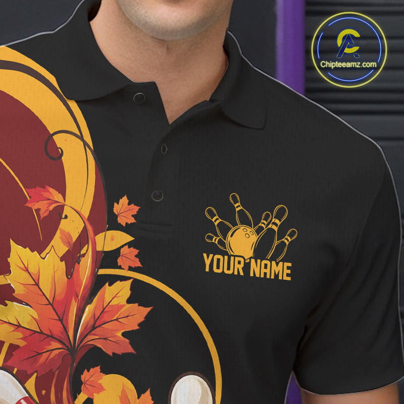 Custom Autumn Maple Leaf Thanksgiving Bowling Team Men Polo Shirt Bowler Outfit IPHW12802