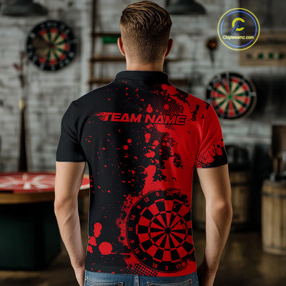 Custom Black And Red Splatter Dartboard Dart Polo Shirt For Men, Grunge Dart Team Jerseys IPHW9956