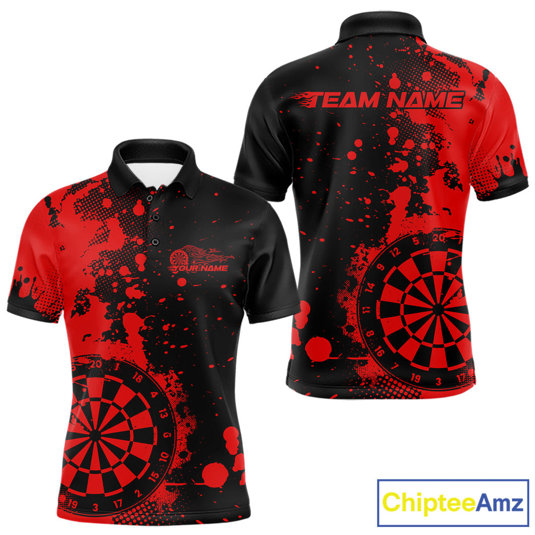 Custom Black And Red Splatter Dartboard Dart Polo Shirt For Men, Grunge Dart Team Jerseys IPHW9956