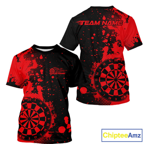 Custom Black And Red Splatter Dartboard Dart T-Shirts  For Men, Grunge Dart Team Jerseys IPHW9956