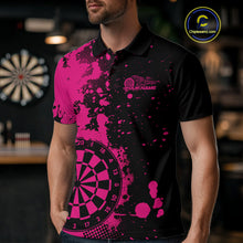 Load image into Gallery viewer, Custom Black And Pink Splatter Dartboard Dart Polo Shirt For Men, Grunge Dart Team Jerseys IPHW9957