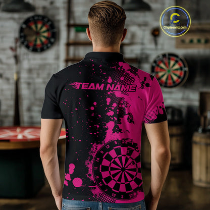 Custom Black And Pink Splatter Dartboard Dart Polo Shirt For Men, Grunge Dart Team Jerseys IPHW9957