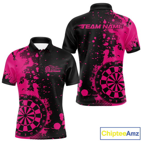Custom Black And Pink Splatter Dartboard Dart Polo Shirt For Men, Grunge Dart Team Jerseys IPHW9957