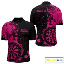Load image into Gallery viewer, Custom Black And Pink Splatter Dartboard Dart Quarter-Zip Shirt For Men, Grunge Dart Team Jerseys IPHW9957