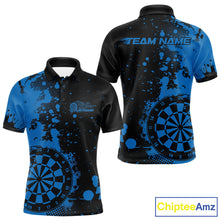 Load image into Gallery viewer, Custom Black And Blue Splatter Dartboard Dart Polo Shirt For Men, Grunge Dart Team Jerseys IPHW9958