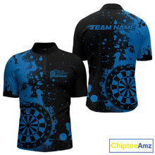 Load image into Gallery viewer, Custom Black And Blue Splatter Dartboard Dart Quarter-Zip Shirt For Men, Grunge Dart Team Jerseys IPHW9958