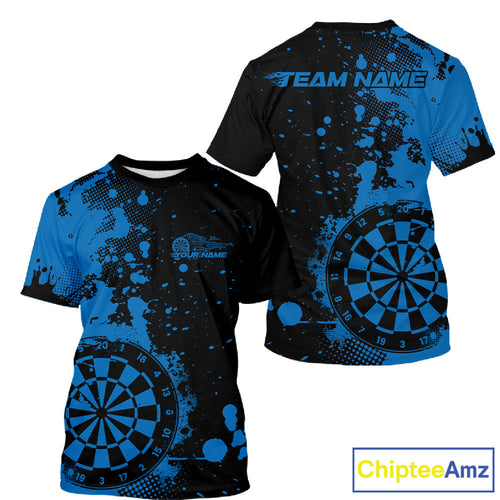 Custom Black And Blue Splatter Dartboard Dart T-Shirts  For Men, Grunge Dart Team Jerseys IPHW9958