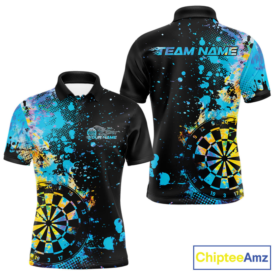 Custom Colorful Splatter Dartboard Dart Polo Shirt For Men, Grunge Dart Team Jerseys IPHW9959