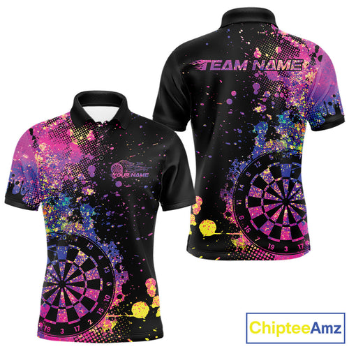 Custom Colorful Splatter Dartboard Dart Polo Shirt For Men, Grunge Dart Team Jerseys IPHW9960
