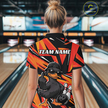 Load image into Gallery viewer, Custom Funny Black Duck Bowling Team Women Polo Shirt, Orange Duck Bowling Jerseys IPHW11120