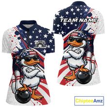 Load image into Gallery viewer, Custom Patriotic Funny White Duck Bowling Women Quarter-Zip Shirt, US Flag Jerseys IPHW11121