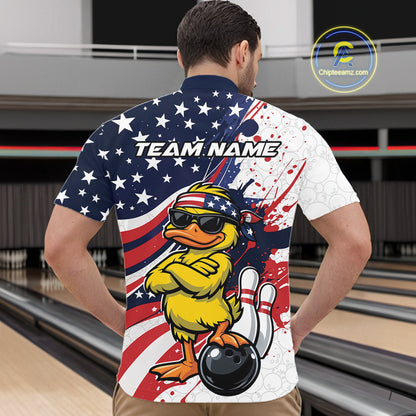 Back view female model in bowling lane wearing polo shirt with pink bowling ball striking pins sparkling butterfly design