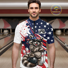 Load image into Gallery viewer, Custom Patriotic Funny Racoon Bowling Men Quarter-Zip Shirt, US Flag Bowling Jerseys IPHW11126