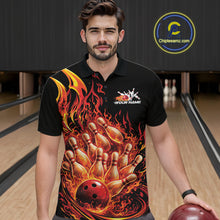 Load image into Gallery viewer, Custom Red Fire Flame Bowling Men Polo Shirts, Bowling Team League Shirt IPHW11137