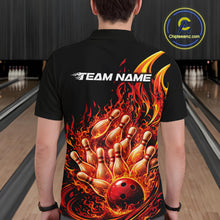 Load image into Gallery viewer, Custom Red Fire Flame Bowling Men Polo Shirts, Bowling Team League Shirt IPHW11137
