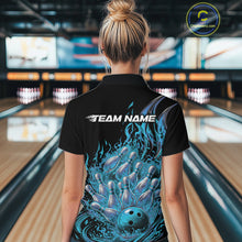Load image into Gallery viewer, Custom Blue Fire Flame Bowling Women Polo Shirts, Bowling Team League Shirt IPHW11138