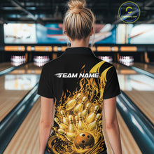Load image into Gallery viewer, Custom Yellow Fire Flame Bowling Women Polo Shirts, Bowling Team League Shirt IPHW11139