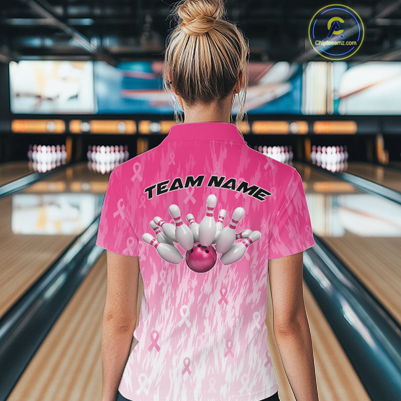 Custom Breast Cancer Pink Ribbon Bowling Women Quarter-Zip Shirt, Team League Shirt IPHW12051