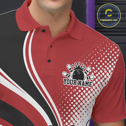 Custom Red Halftone Classic Retro Bowling Men Polo Shirt, Bowling Team League Shirt IPHW12072