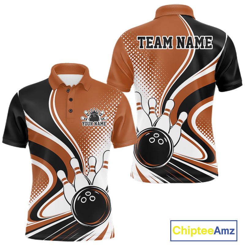 Custom Brown Halftone Classic Retro Bowling Men Polo Shirt, Bowling Team League Shirt IPHW12075