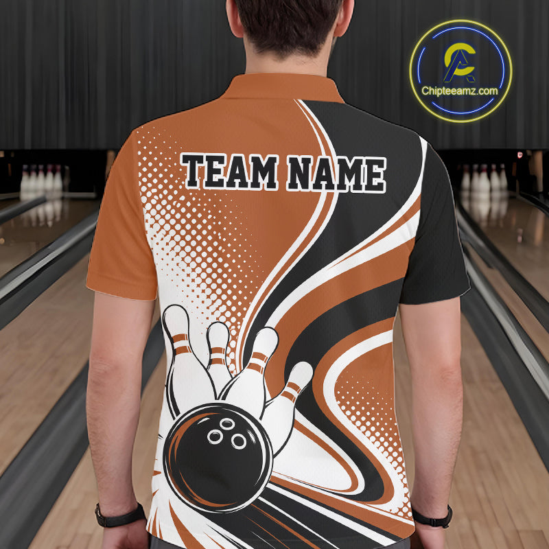 Custom Brown Halftone Classic Retro Bowling Men Polo Shirt, Bowling Team League Shirt IPHW12075