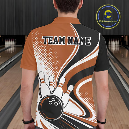 Custom Brown Halftone Classic Retro Bowling Men Polo Shirt, Bowling Team League Shirt IPHW12075