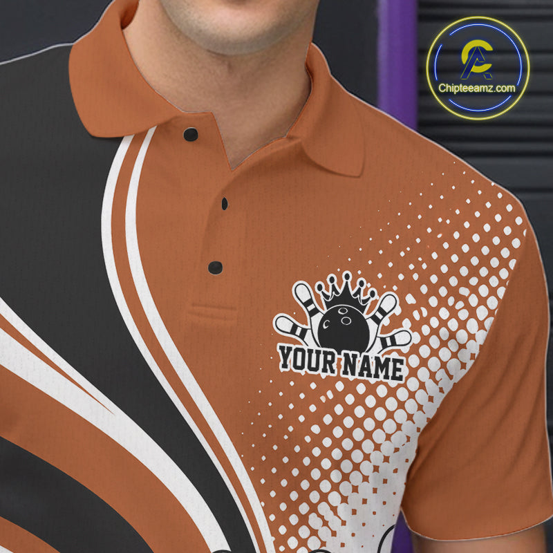 Custom Brown Halftone Classic Retro Bowling Men Polo Shirt, Bowling Team League Shirt IPHW12075