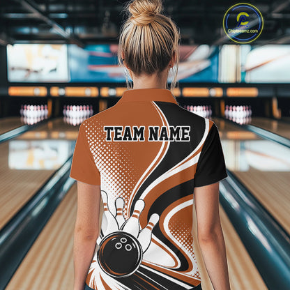 Custom Brown Halftone Classic Retro Bowling Women Polo Shirt, Bowling Team League Shirt IPHW12075