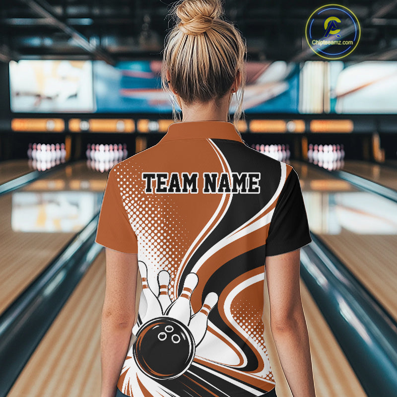 Custom Brown Halftone Classic Retro Bowling Women Quarter-Zip Shirt, Team League Shirt IPHW12075